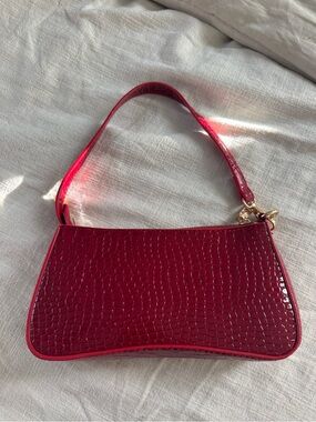 Red Croc-Embossed Shoulder Bag